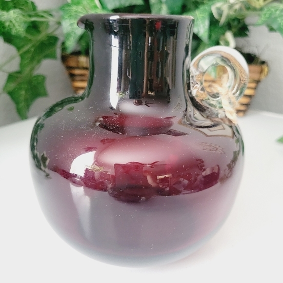 Vintage Dark Cranberry Red Glass vase jug by Emanuel Beranek 1950s Skrdlovice - Picture 4 of 13